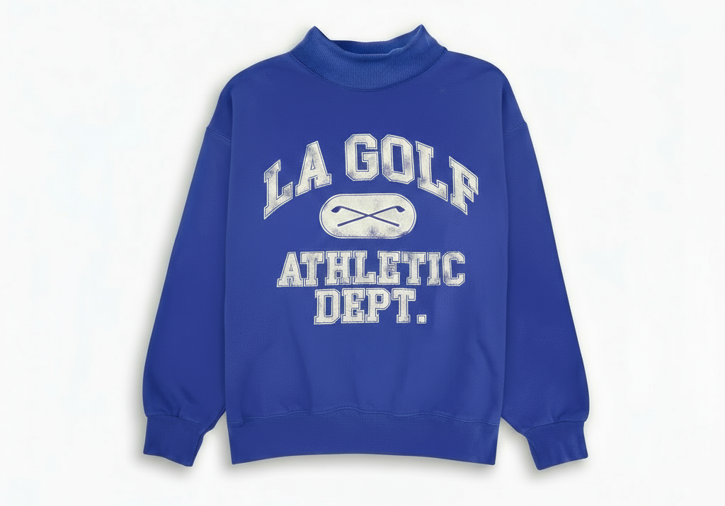 LA GOLF x Firstport Mock Neck Sweatshirt / Distressed Royal Blue